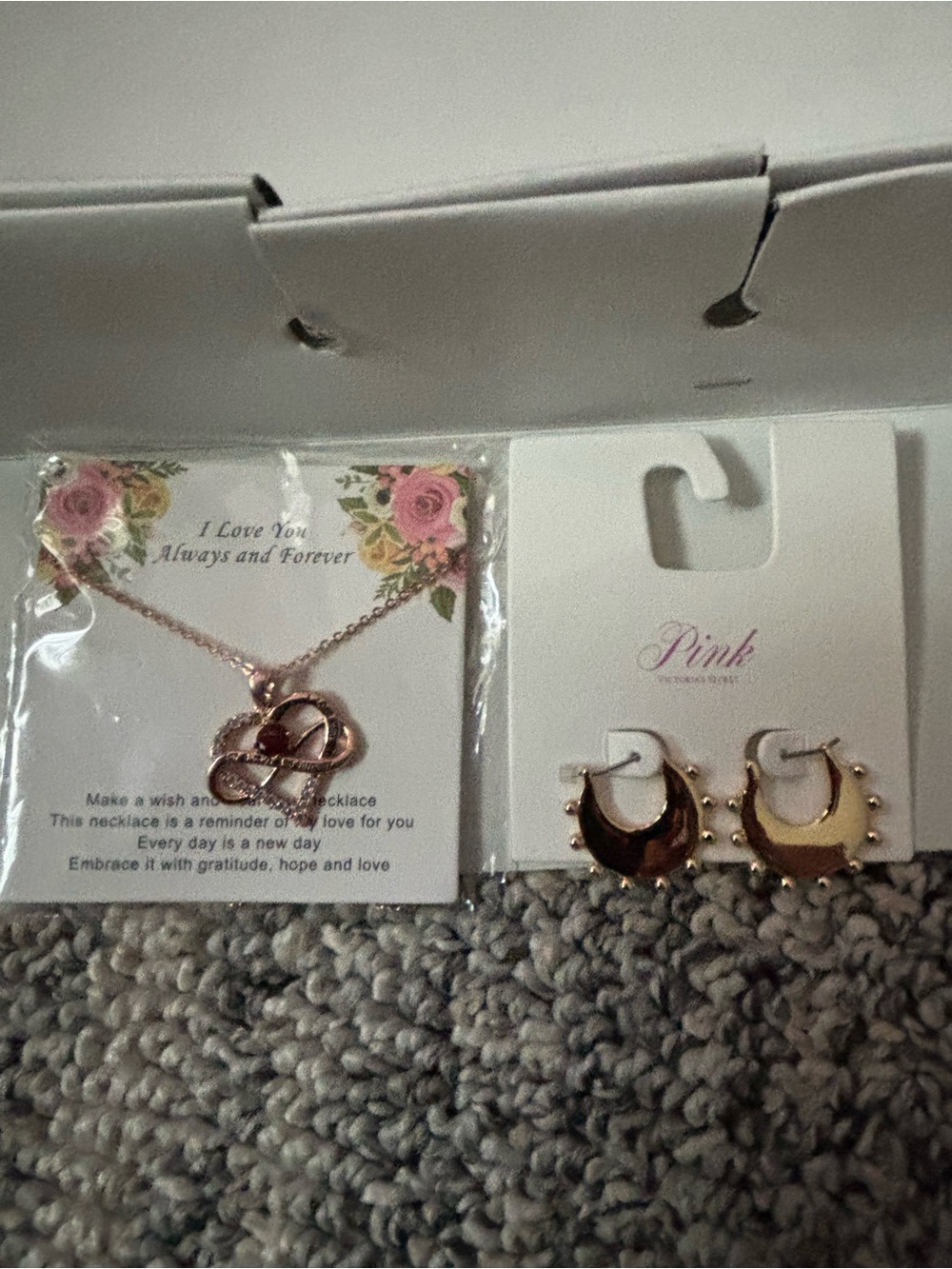 Expressions Rose Gold Heart Pendant Necklace and Hoop Earrings Set